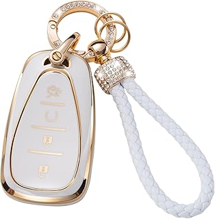 Gematay for Chevy Key Fob Cover, Chevrolet Key Case Shell with Keychain Lanyard Compatible with Chevy Malibu Equinox Traverse Camaro Cruze Blazer Volt Bolt Smart 4 Buttons Key Holder