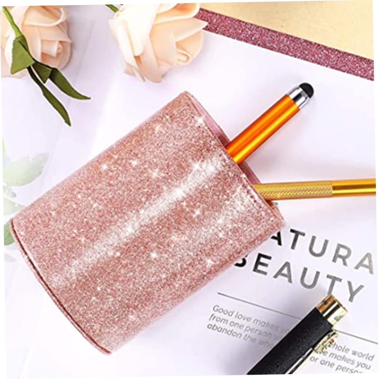 Portapenne Vasi per scrivania 5 pezzi portapenne in pelle glitterata matite glitterate contenitori glitterati matite for bambini portapenne pennello for pittura organizzatore pennello cosmetico Ho