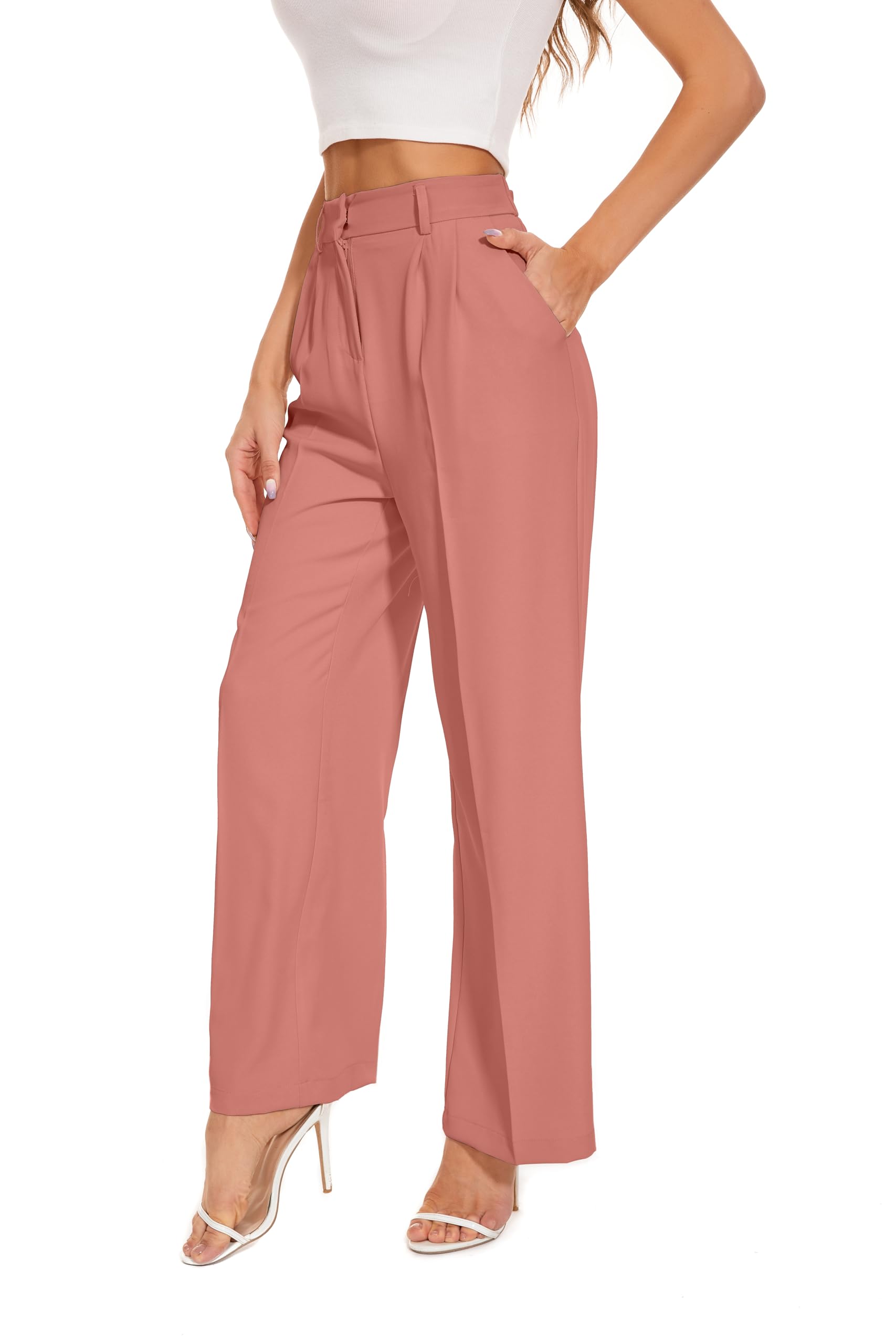 FUNYYZO Wide Leg Pants Women's High Elastic Waisted in The Back Business Work Trousers Long Straight Suit Pants — view 20