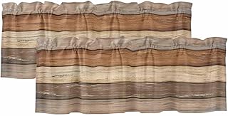 Teamery 2 Pack Valance Curtains for Kitchen Windows Country Brown Wood Board Rod Pocket Curtain Farmhouse Vintage Plank Small Window Treatment Topper for Bedroom Living Room Bathroom, 54x18in