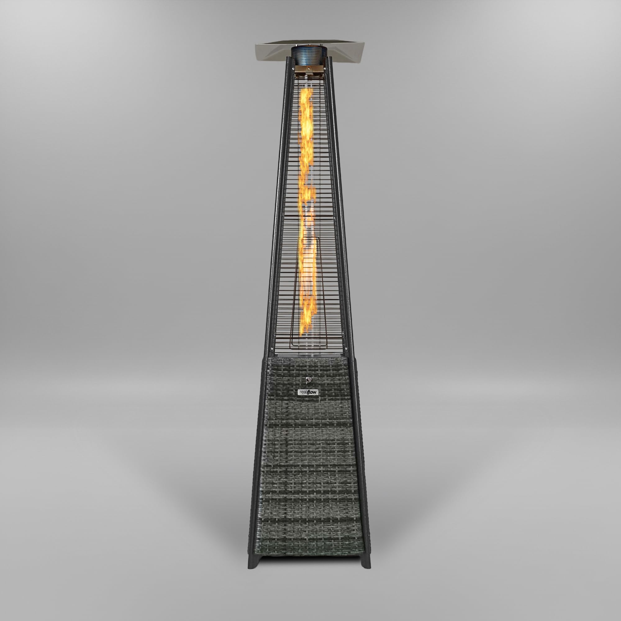 REALGLOW Real Flame Outdoor Pyramid Patio Heater in Black - 13KW Propane Gas Standing Floor Heater for Outdoors & Gardens - Outside Space Heating for Decking, Home Garden & Gazebo