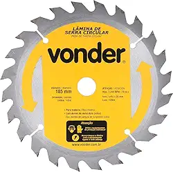 Vonder, Lâmina De Serra Circular Com Dentes De Metal Duro/Vídea, 185 Mm X 20 Mm, 24 Dentes.