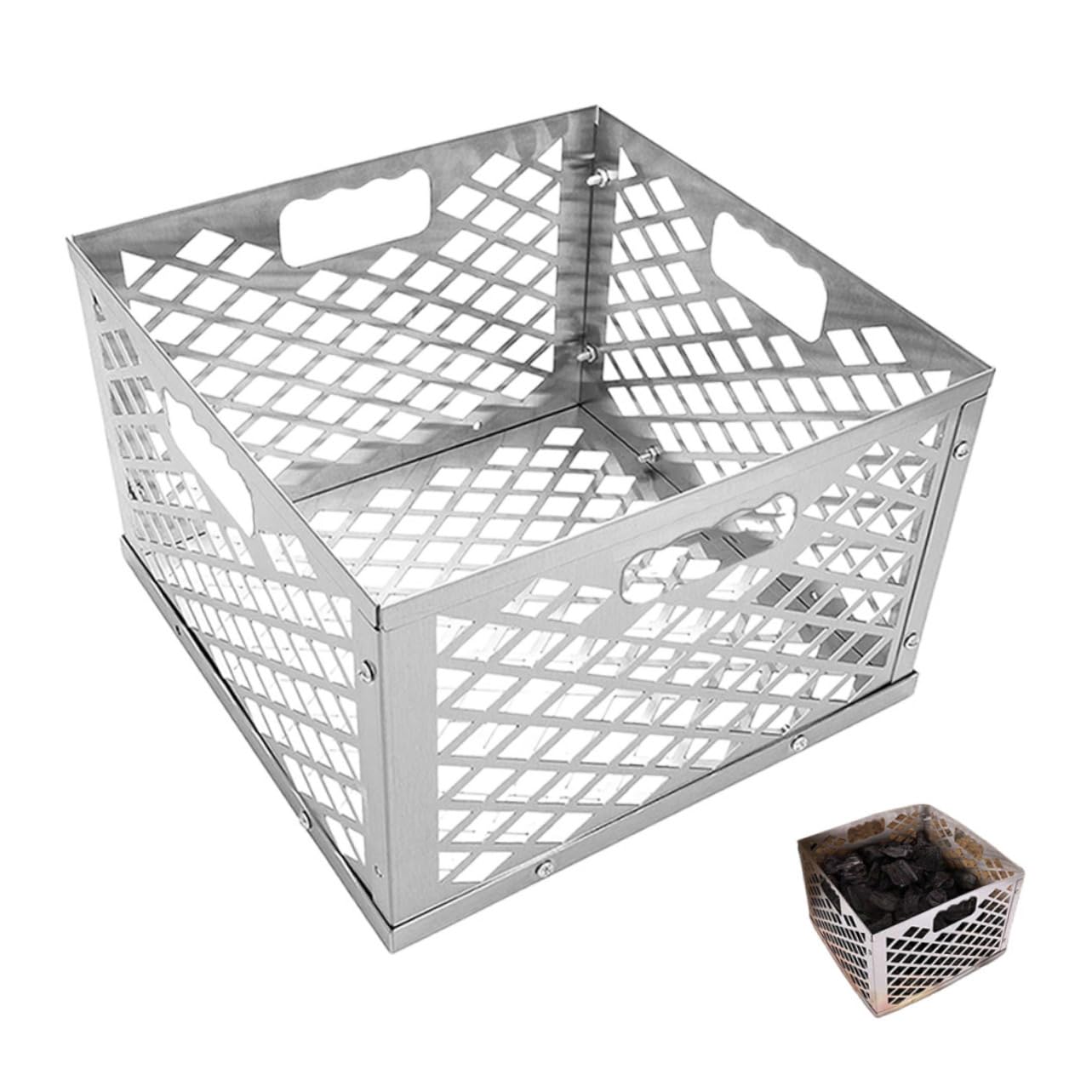 Cestello per Carbone in Acciaio Inox Manico Staccabile, Contenitore per Barbecue Offset per Affumicatura, Pratico Accessorio per Grigliate All’aperto