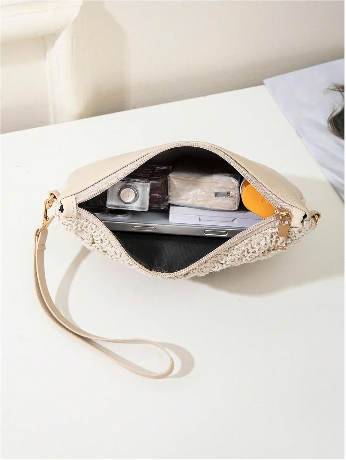 OYOANGLE Women's Boho Crochet Square Purse Beach Vacation Zipper Small Crossbody Handbags with Detachable Strap - Image 4