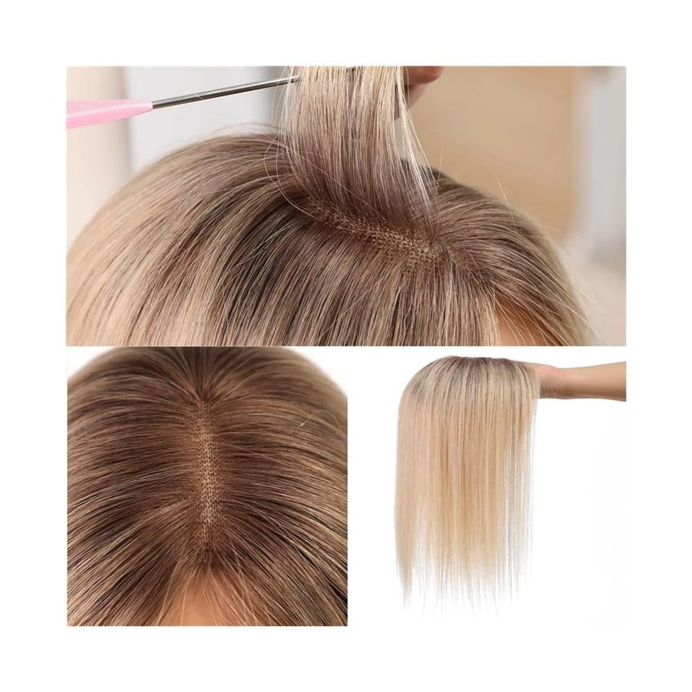 4,5" x 5" Echthaar-Topper-Perücken, Schweizer Spitze, Clip-Haarteile, glattes Haar für Damen, kaschiert Haarausfall oder graue Haarpartien (14 Zoll), Haarverlängerungen, Perückenteile (Ombre Blond M