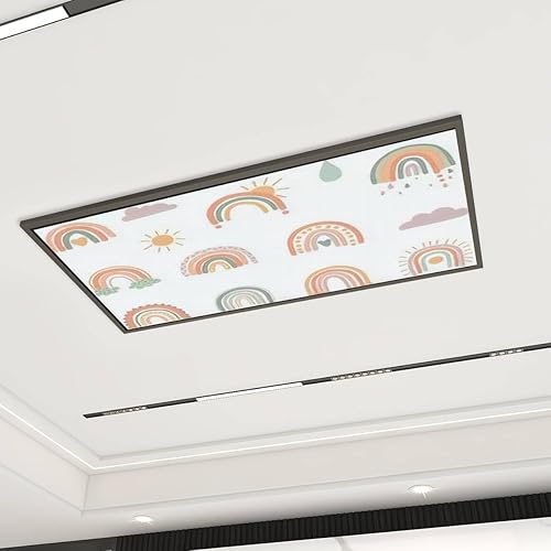 Cubiertas decorativas de luz fluorescente para luces de techo, arco iris dibujado, lindo juego de colores pastel terrosos, cubiertas de luz aisladas