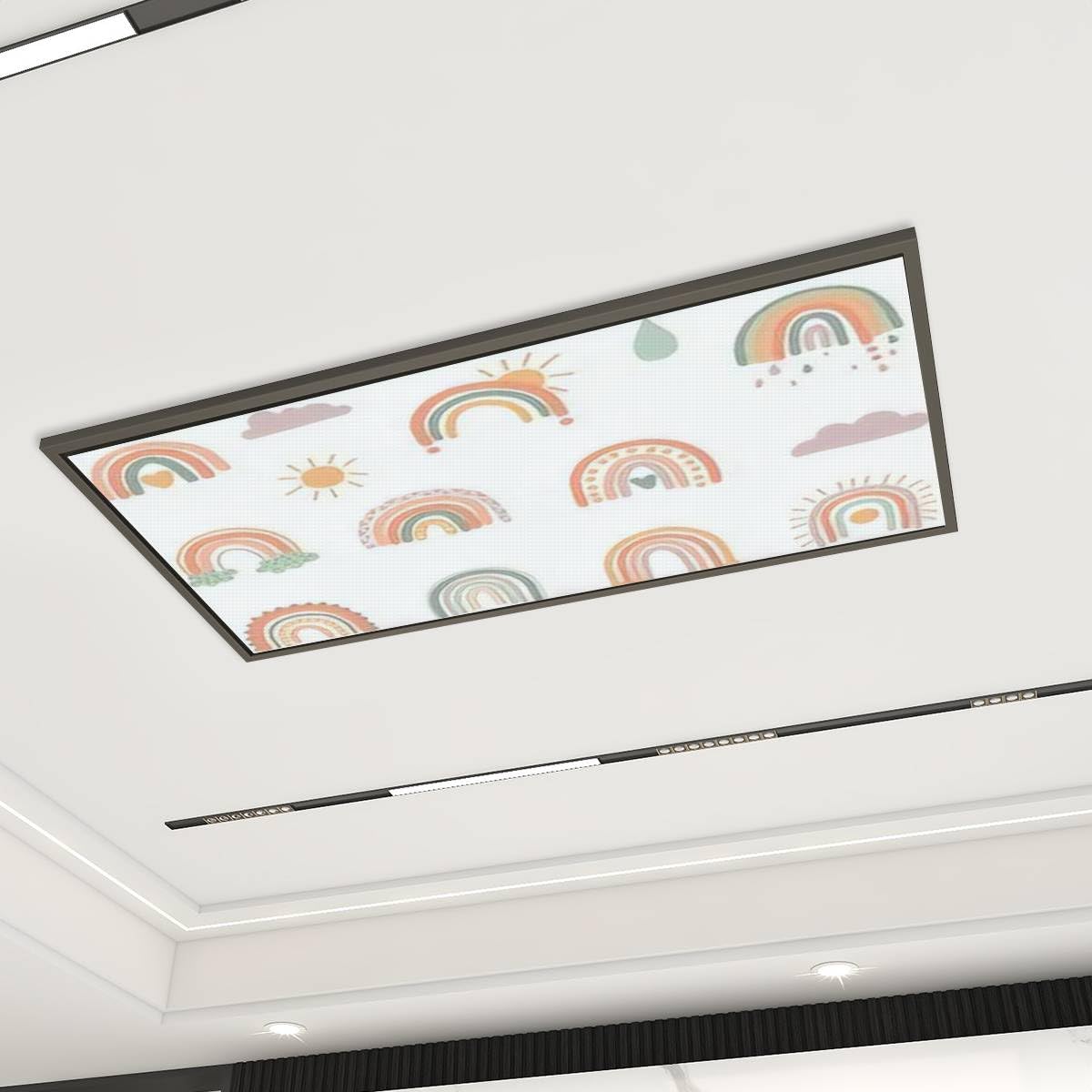 Decorative Fluorescent Light Covers for Ceiling Lights Drawn Rainbows Cute Set Pastel Earthy Colors Isolated Light Covers for Ceiling Lights Classroom Office Home Decor 4 x 2 ft