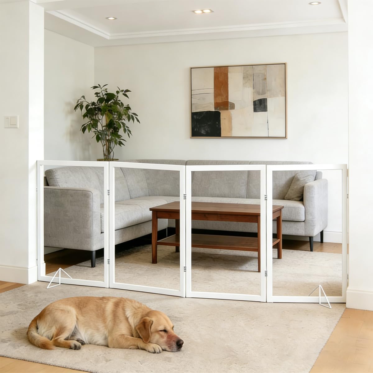 Extra-Wide Clear Dog Gate,(31.5" H*72" W),Transparent Pet Fence with Solid Hardwood and Plastic Board, Stylish & Durable Clear Acrylic Pet Gate for Doorways, Stairs and Hallways(4-Panel)