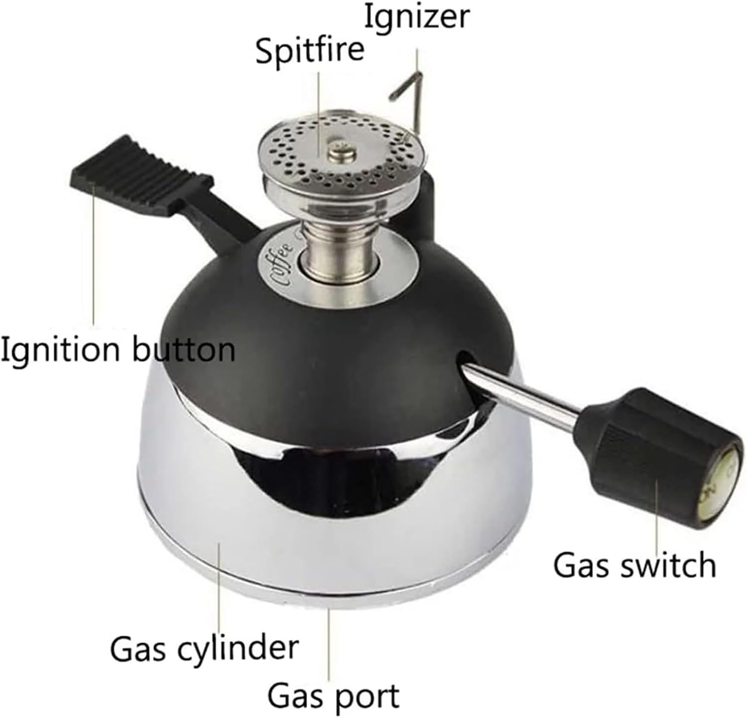 Mini Butane Burner, Small Coffee Gas Stove, Lab Bunsen Burner, Electronic Ignition and 35g Air Storage Capacity, Usage Time 60-100 Min and Max Temperature 1200℃, for Heating, Cooking