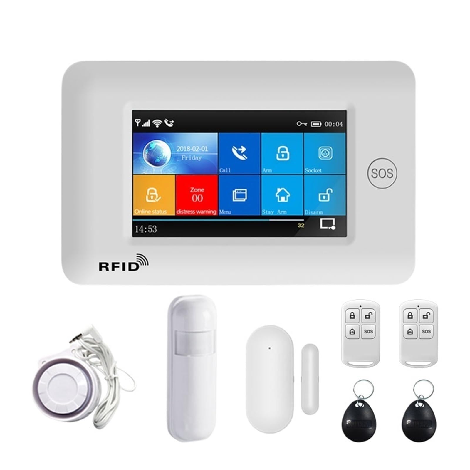 DELURA Alarmsystem Drahtloses GSM-WiFi-Hausalarm-Sicherheitssystem, App-Steuerung Mit Pir-Bewegungssensor, Türsensor, RFID-Karte, Intelligente Alarm-Kits Keine Falsch-Positiv-Rate (Color : A)
