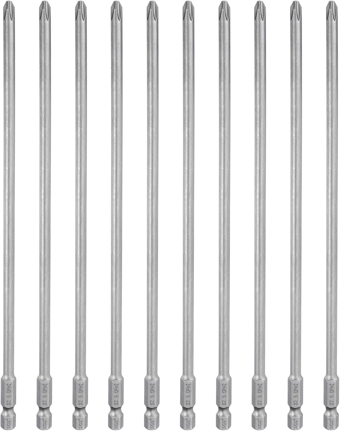 HARFINGTON 10pcs #2 Phillips Screwdriver Bit PH2 1/4" Hex Shank 8" (200mm) Long Magnetic S2 Steel Industrial Grade Screw Driver Bit Cross Head Electric Drill Bits 0.2" (5mm) Rod