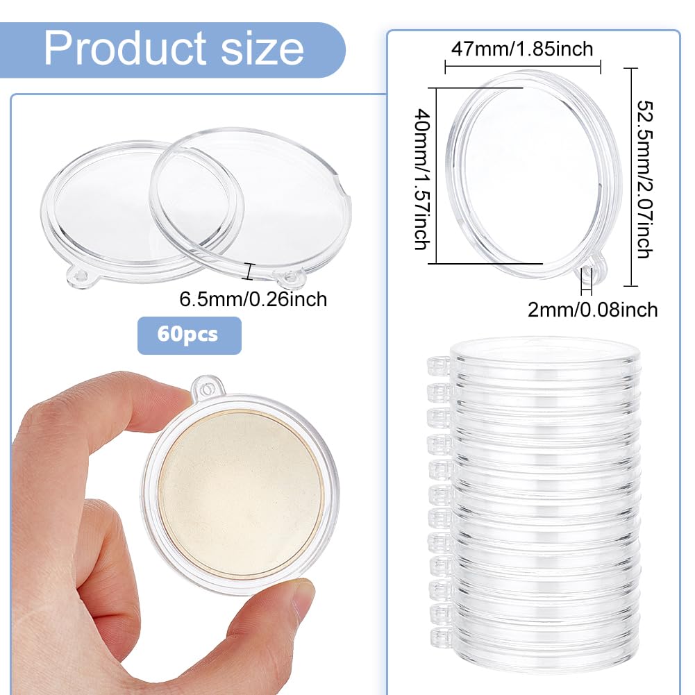 FINGERINSPIRE 60 Pcs Acrylic Coin Holder Pendants Clear Coin Capsule Protector with 40mm Inner Dia Flat Round Keychain Display Transparent Coins Case Pendants for Safekeeping Collectibles & Photos - Image 2