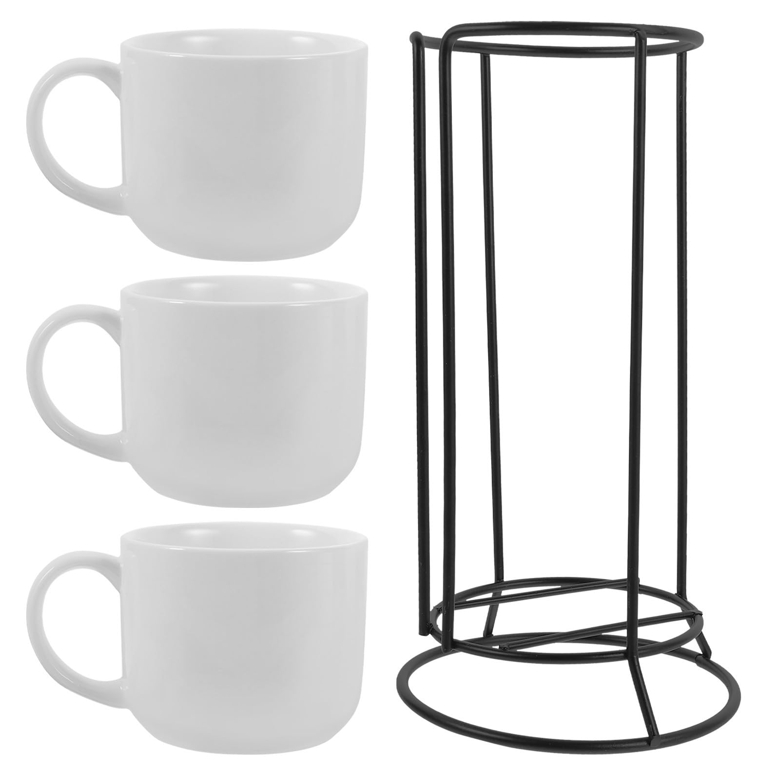 PACKOVE Juego de 3 Tazas de Cerámica con Soporte de Metal, Taza de Café con Leche para Uso Diario, Diseño Ergonómico y Resistente, Adecuado para Hogar y Oficina