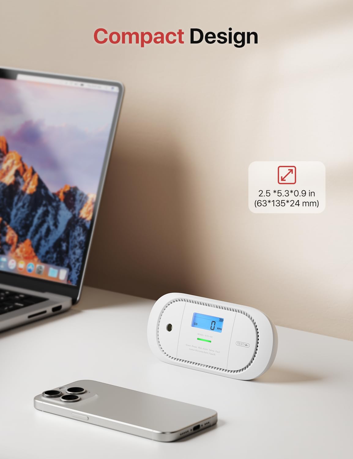X-Sense Detector de monóxido de Carbono inalámbrico interconectado, Alarma de co alimentada por batería reemplazable con Memoria de Valor Pico, Cumple con el estándar EN 50291, XC01-WR, 1 Pieza