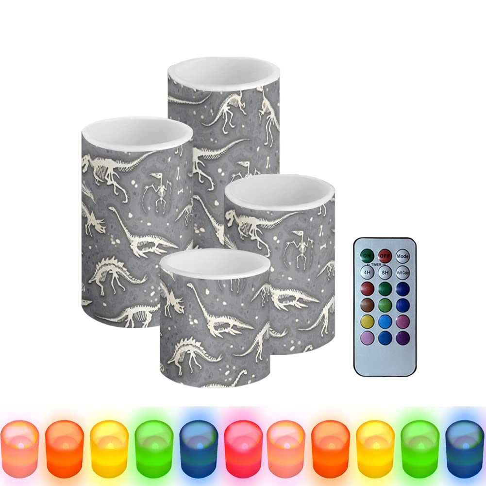 HUGS IDEA Dinosauro fossili scheletro T-rex stegosaurus senza fiamma lumino con luce gialla calda fiamma tremolante [arcobaleno - telecomando]