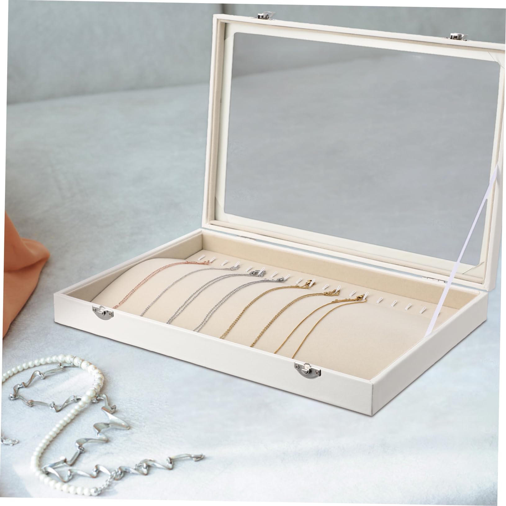Didiseaon Caja Organizadora De Collares De Madera Tapa Transparente Expositor De Joyas Cerradura Organizador De Collares Para Mujer Almacenamiento Seguro Gran Capacidad Para Viaje y Hogar