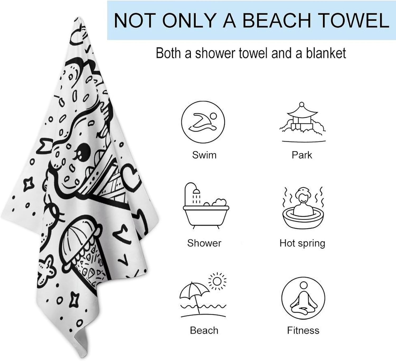 Swimming Towel, Graffiti Elements Style Printed Fashion Towel,Portable Towel,Durable Towel
