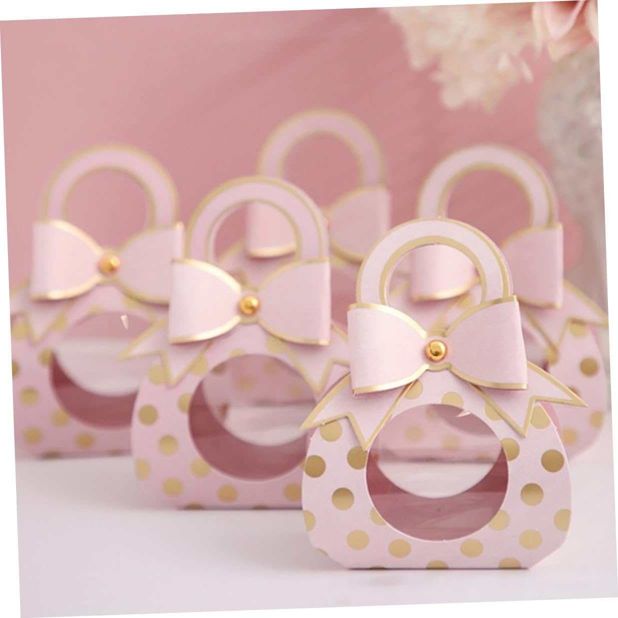 Operitacx Scatole Regalo in Carta Rosa e Manico Finestra Trasparente 50 Pezzi Scatoline Creative e Leggere per Bomboniere da Festa per Compleanni e Party