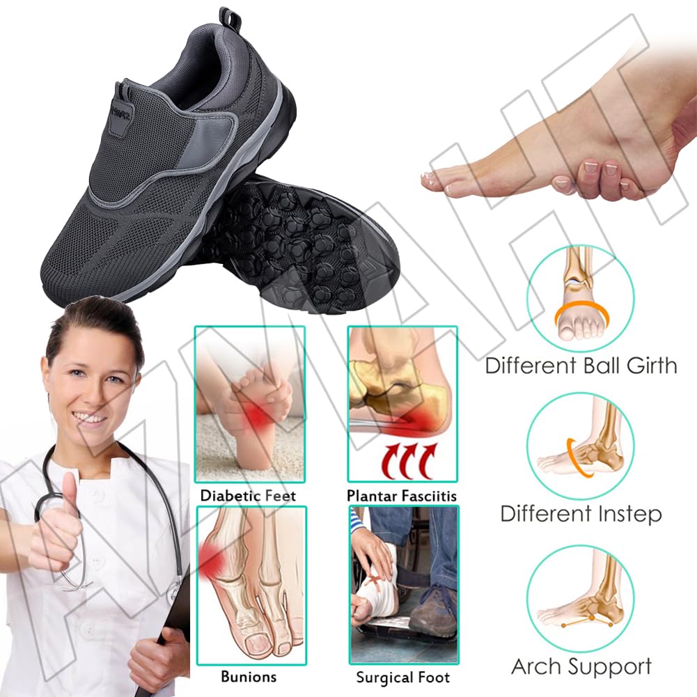 Scarpe Per Piedi Gonfi Uomo - Sneakers Traspiranti Con Lacci Regolabili, Nero