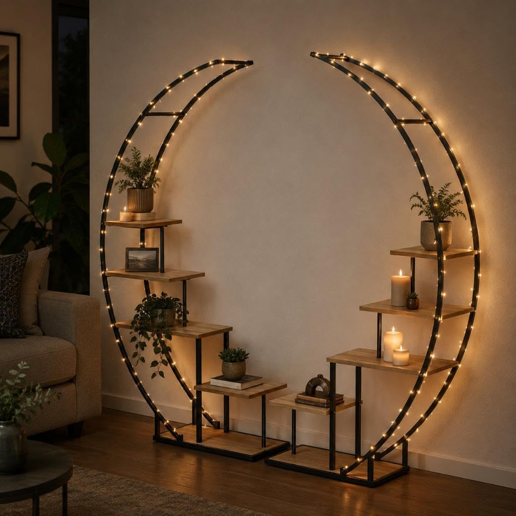 DanDiBo Pflanzenregal Indoor Blumenregal 170 cm Hoch Metall Schwarz Halbrund 96700 Blumentreppe Groß Rund Pflanzenständer Plant Stand