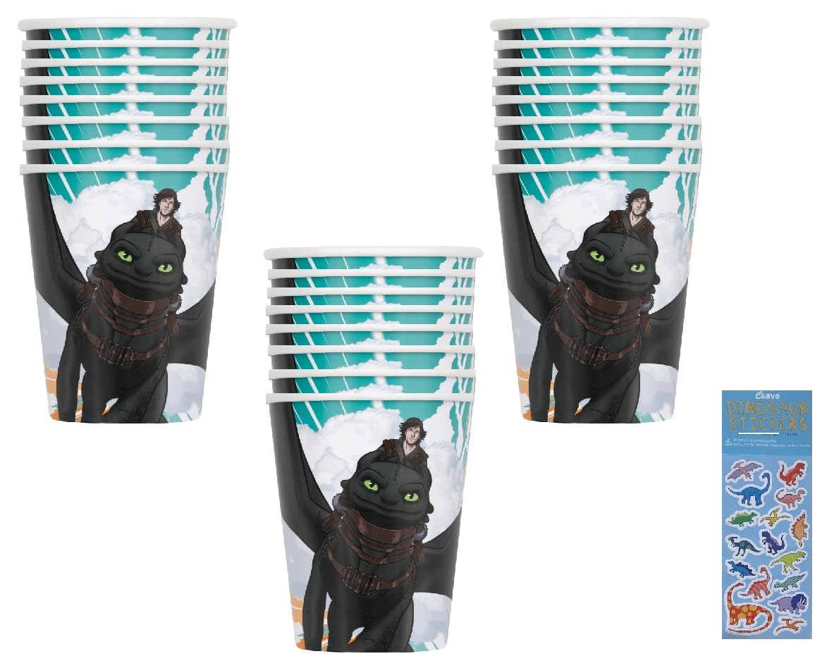 Unique How to Train Your Dragon Birthday Party Supplies Bundle includes 24 Party Paper Cups 9oz