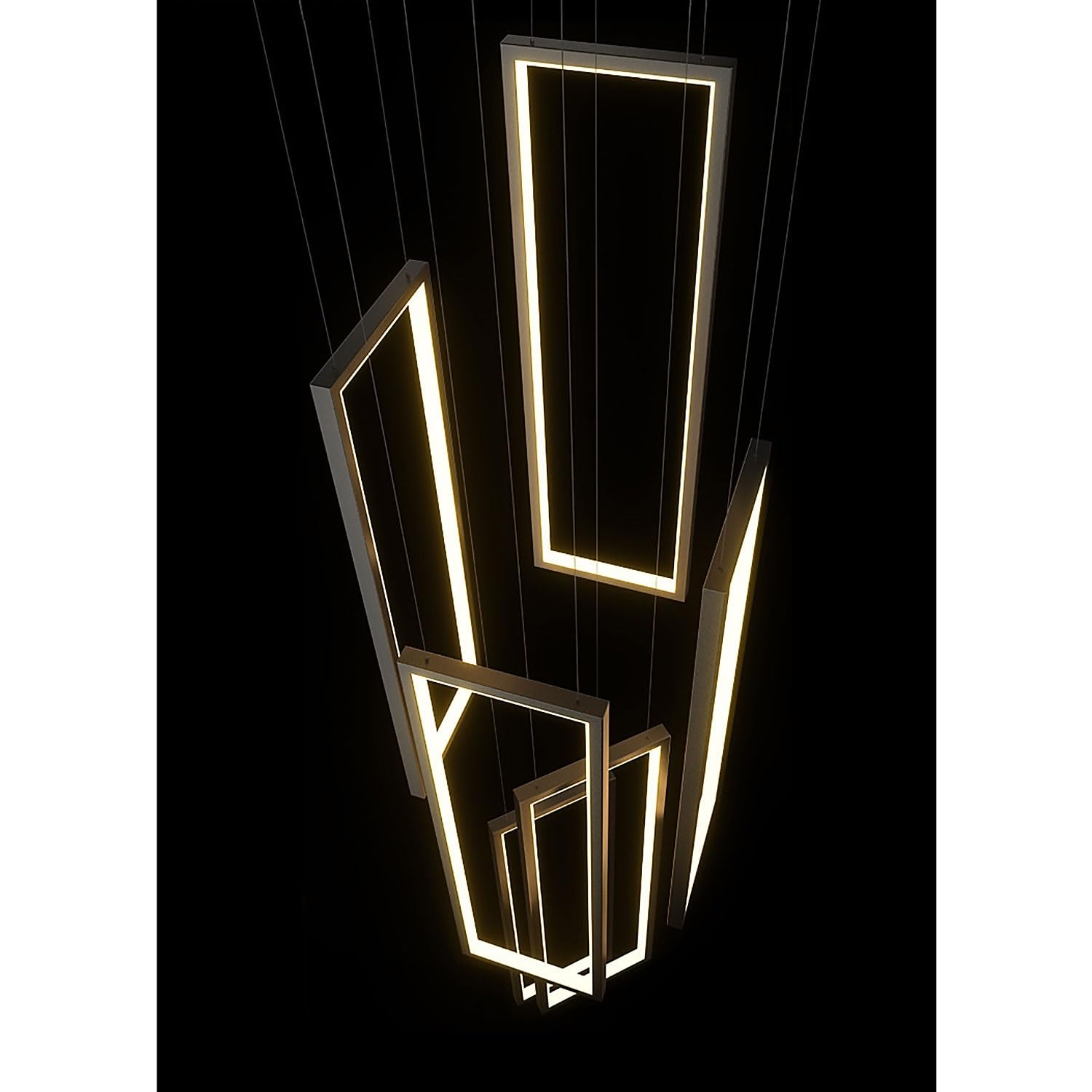 Modern LED Geometrie Pendelleuchte Wohnzimmerlamp Aluminium Treppe Kronleuchter Xuanguan Schlafzimmer Hängeleuchte Schwarz Salon Esszimmer Deckenleuchte Acryl Hängelampe,6 heads Dimmbar