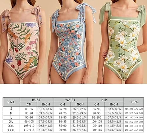 Vintage One Piece Swimsuit For Girs Reversible Floral Tie Print Cute Bathing Suits For Teen Tummy Control Swimsuits For Women (As1, Alpha, X_L, Regular, Regular, Bule) #TOP6