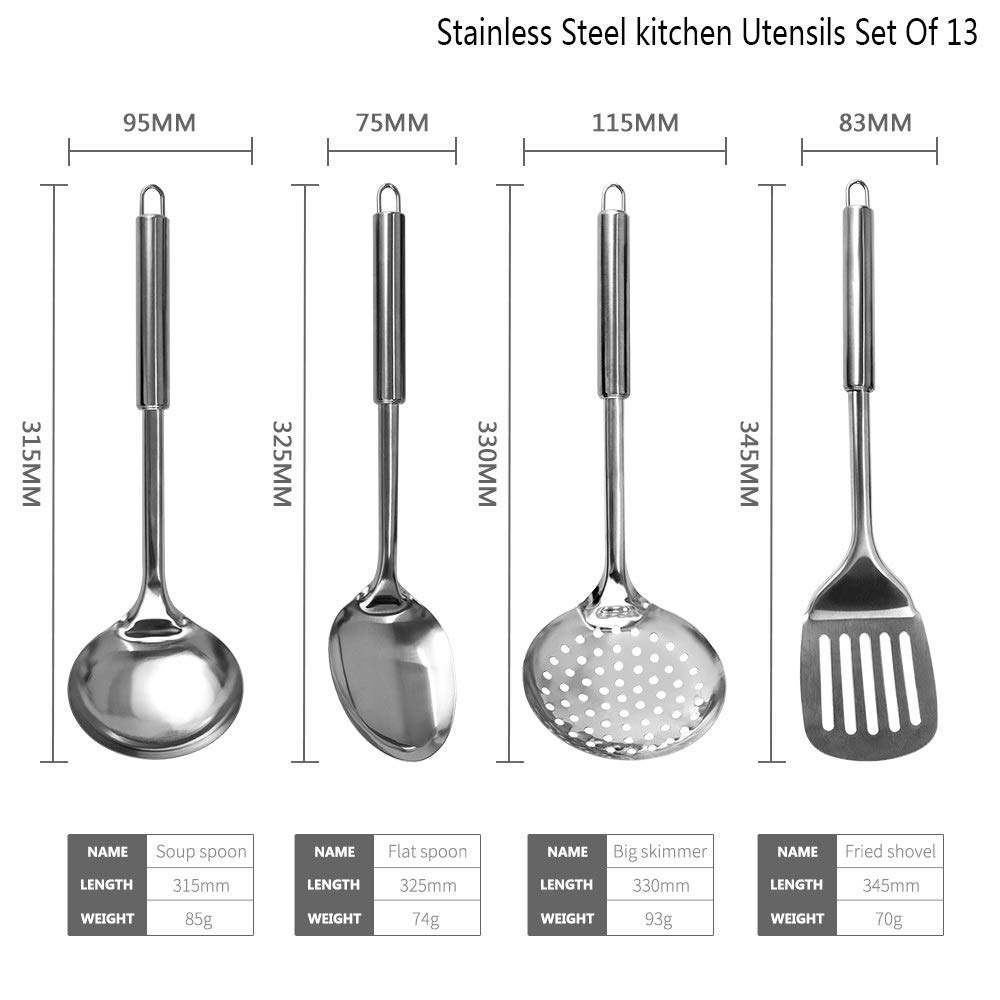 12 szt. Zestaw naczyń kuchennych ze stali nierdzewnej + wieszak na przybory kuchenne Nonstick Naczynia Zestaw naczyń kuchennych Łopatka Gadżety Gadżet kuchenny do naczyń kuchennych