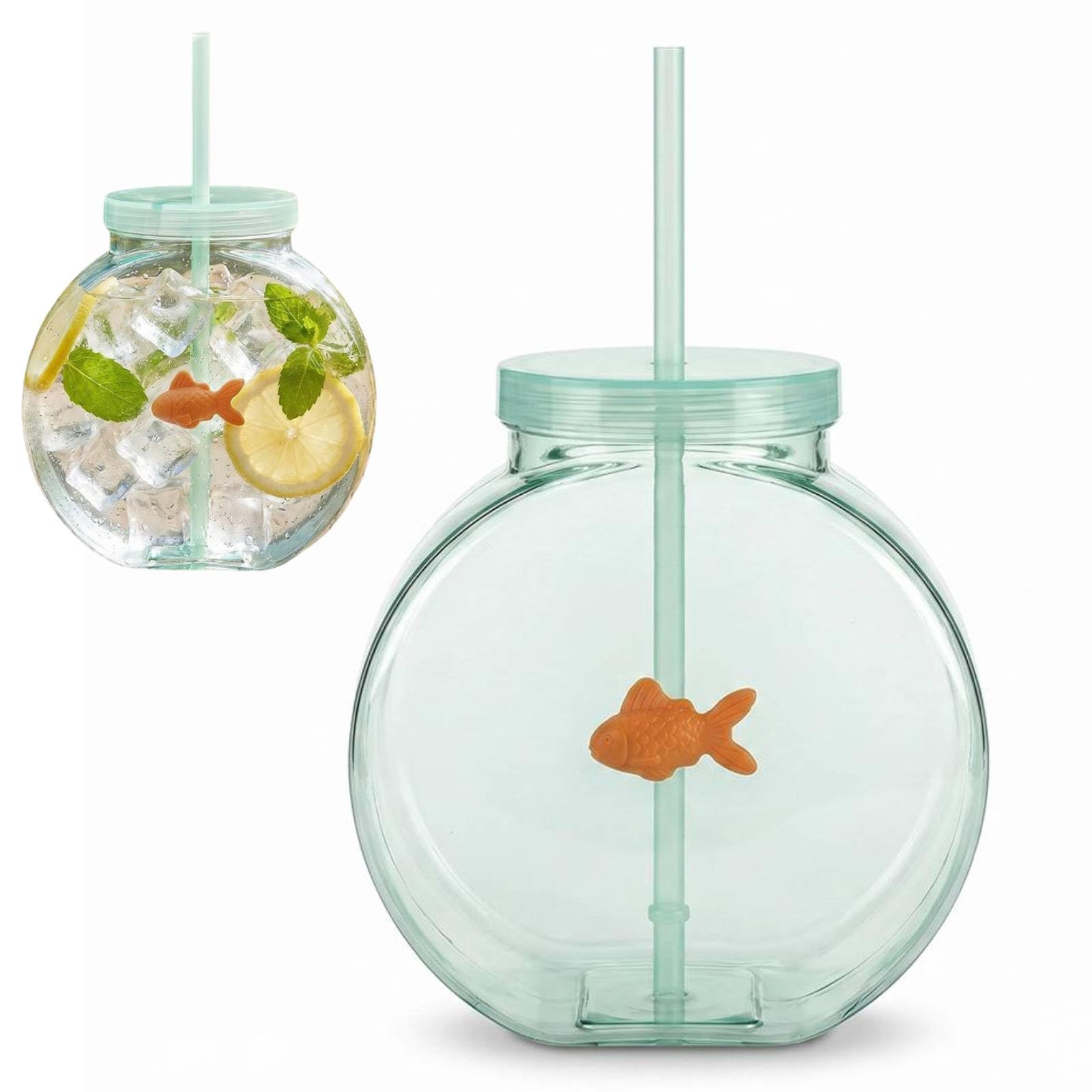 Fish Tumbler with Straw, Reusable Cups with Lids and Straws Plastic, Unbreakable Ornament Fish Drinking Glasses Party Drinkware, Bowl Bottles for Parties Centerpieces