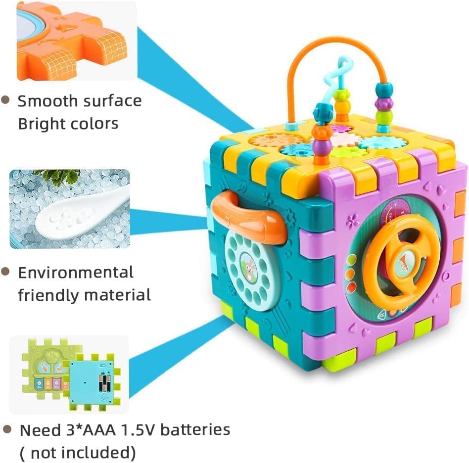 TIUDTOY Activity Cube Baby Toys 6 in 1 Multi-Purpose Educational Learning Cube with Music Activity Center Play Square Toy Gift for 18M+ Year Old Boy Girl (Activity Cube) 4