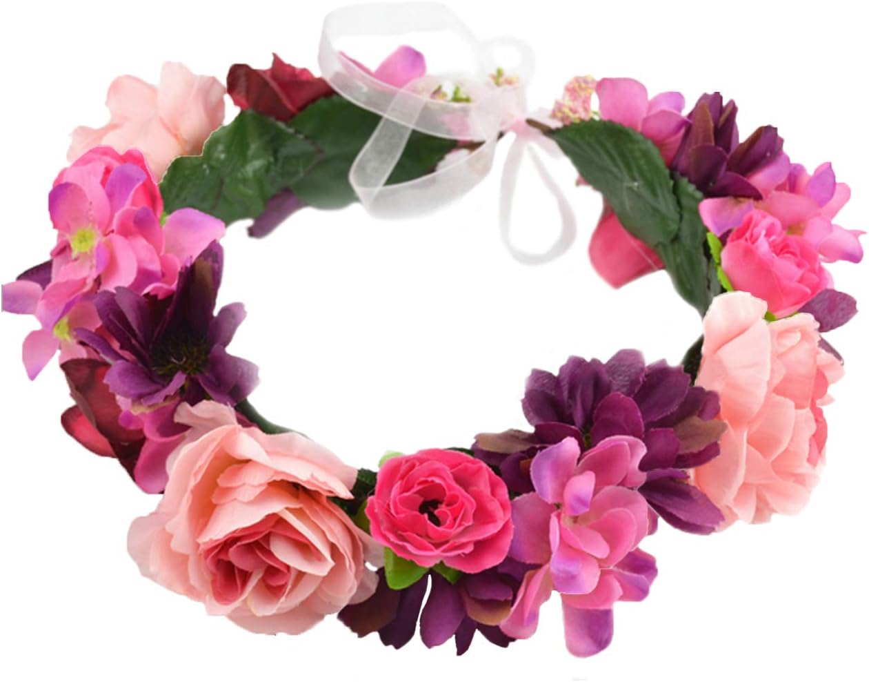 Floral Wreath Headband Flower Wreath Crown Hair Wreath Hair Garland Flower Halo Floral Headpiece Boho with Ribbon Wedding Party Festival Rosy by Brikuinr