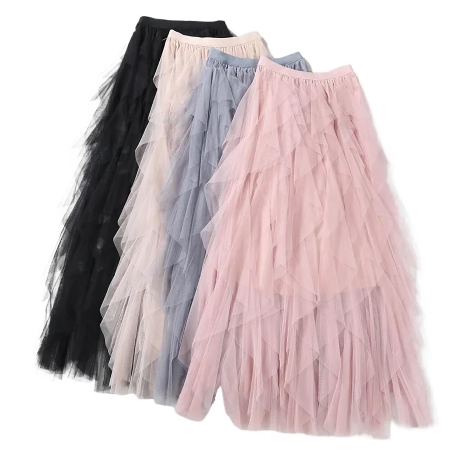 Falda Mujer Falda tutú Irregular de Tul con Cintura Alta elástica for Mujer, Faldas Plisadas largas Midi for niñas(Gray,L)
