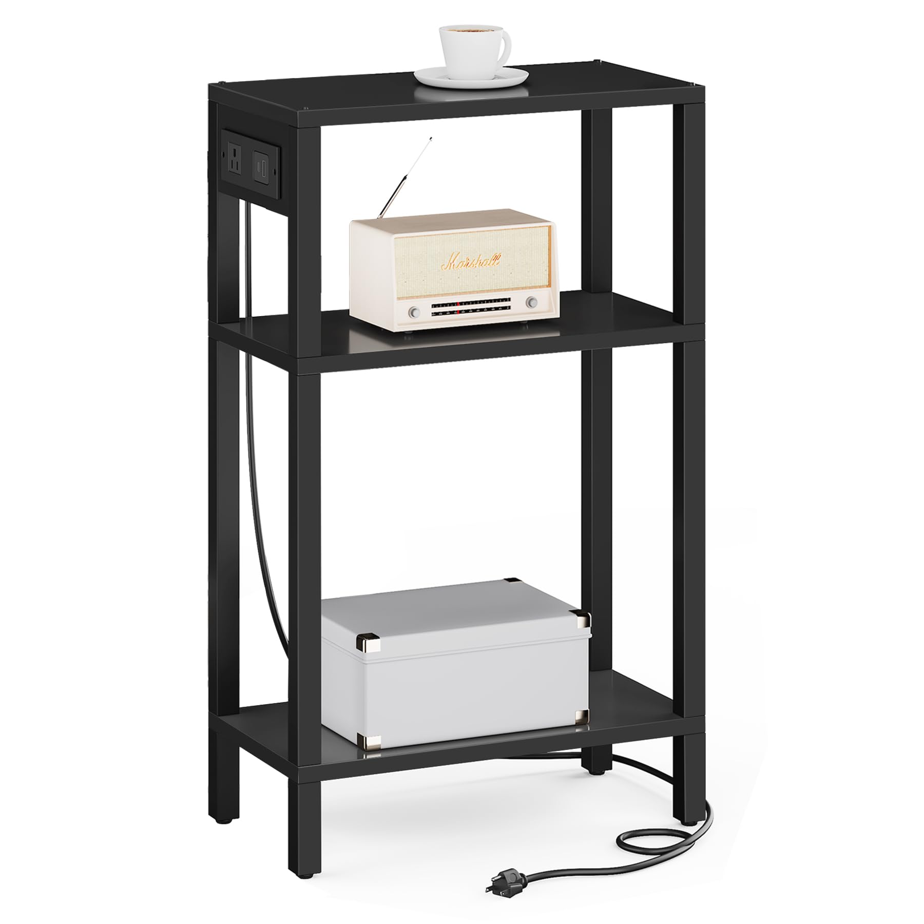 TUTOTAK Narrow Side Table with Charging Station,Small End Table with USB Ports and Outlets, Skinny Sofa Table, Slim Nightstand, Living Room, Bed Room,