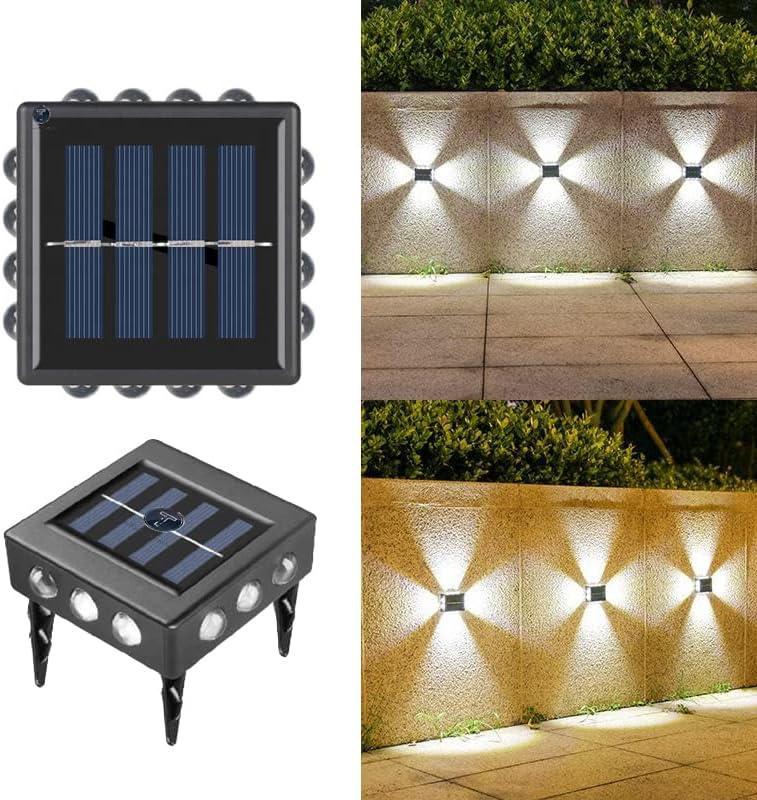 TECH LOGO ELECTRONICS 4 Way Solar Wall Light Exterior Porch Lights Fence Fixture Deck Patio Decor Water Resistant Modern Sconce for Outdoor Backyard Garden (2)