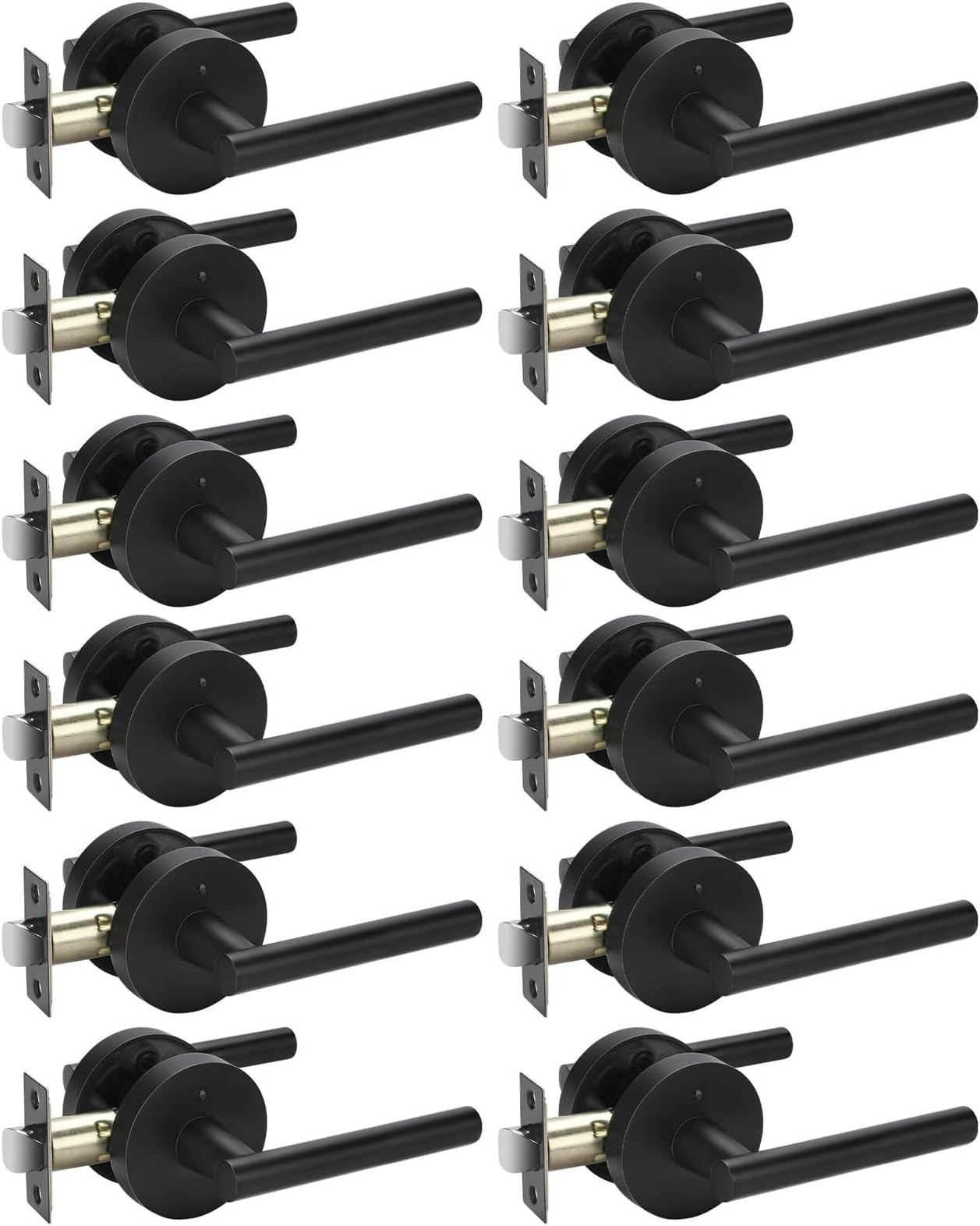 Haidms 12 Packs Matte Black Heavy Duty Door Handle Interior,Privacy Door Lever Handle, Bathroom Door Handles Interior, Modern Bedroom Door Handle