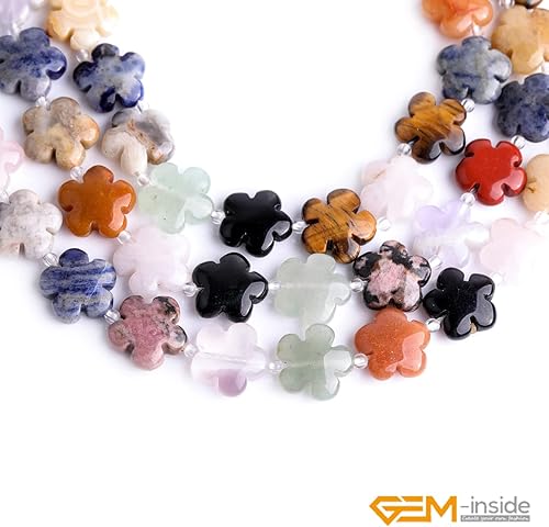 Miniatura 4 de GEM-Inside - Cuentas sueltas de piedras preciosas mixtas naturales genuinas de 0.59 pulgadas con forma de flor de energía para fabricación de joyas,
