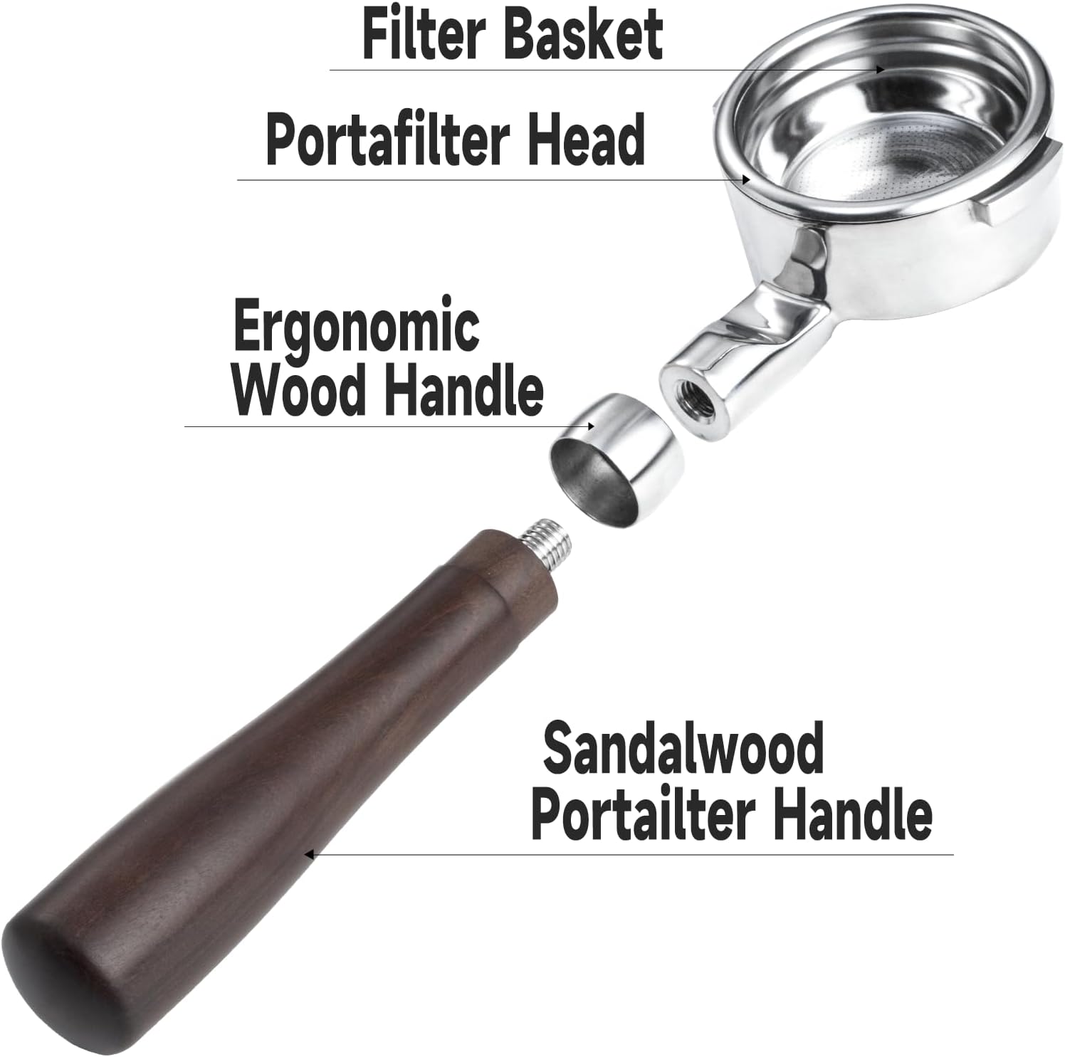 58mm Bottomless Portafilter with Double Shot Filter Basket & Wood Handle for Breville Oracle, Oracle Touch, Dual Boiler BES980XL BES990BSS BES920XL Espresso Machine - Image 3