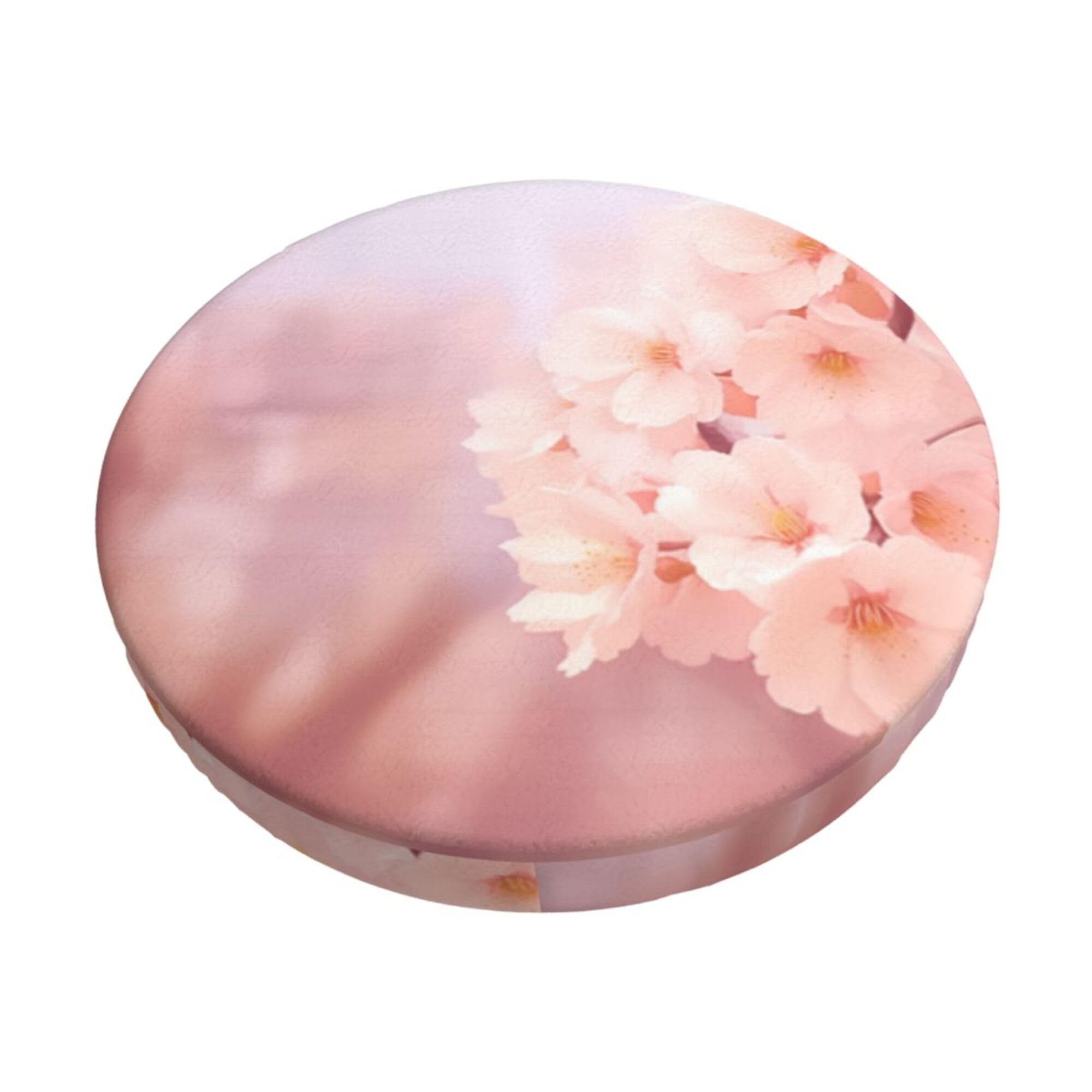 Velvet Round Stool Covers, 3 Layers Bar Stool Covers with Thin Pad, Spring Blossom Stool Cushion Slipcover Washable Barstool Covers for 12-14" Round Chair