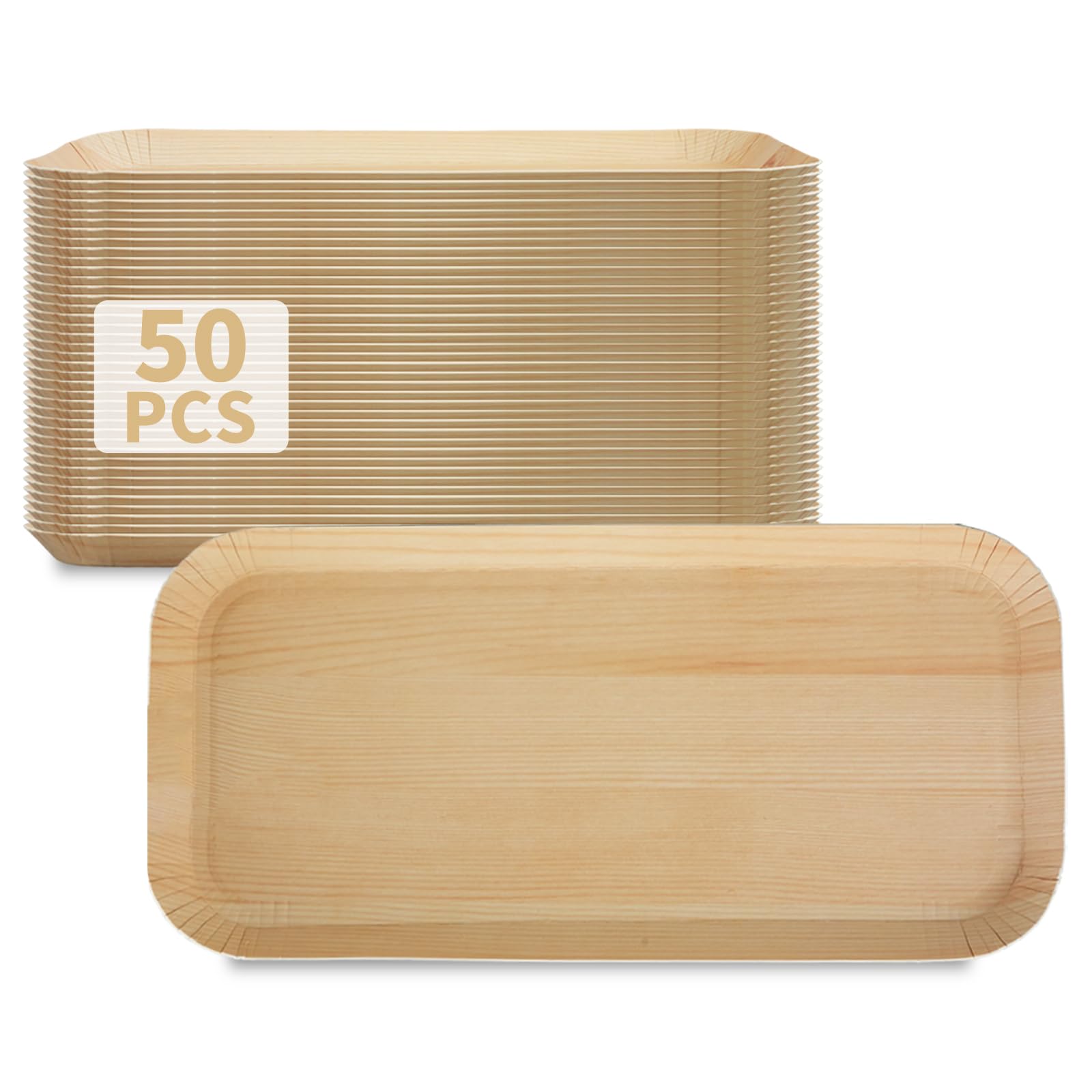 Paper Plates 10.5 × 5 Inch, 50 Pack Thick & Sturdy Rectangular Disposable