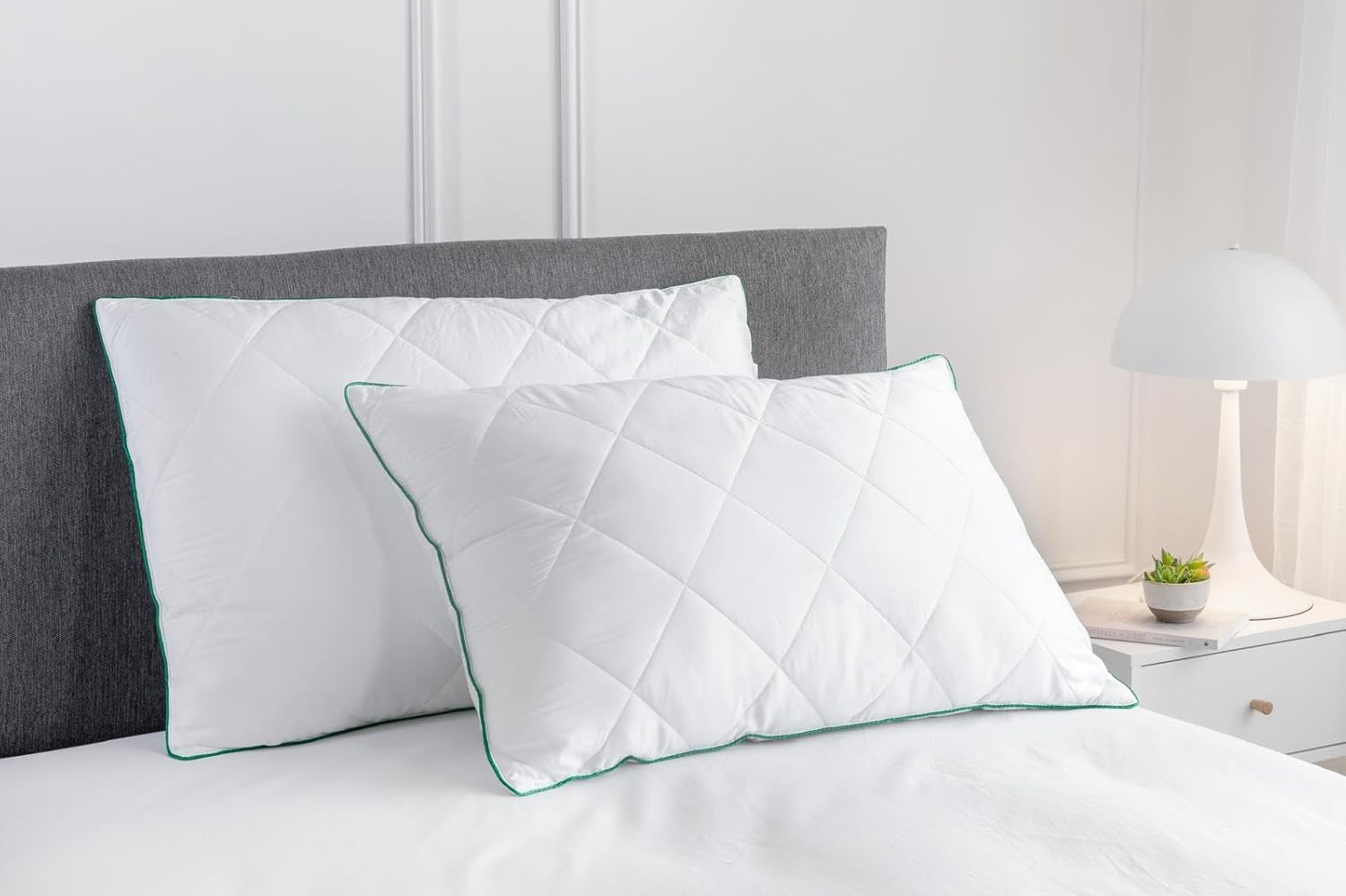 ARHAUM 100% Natural Bamboo Quilted Pillow Set of 2, Premium Natural Bamboo, Soft Microfibre Filling, Hypoallergenic & Breathable Medium Firm Support, Machine Washable White 48x74cm (Quilted Pillow) — image 1