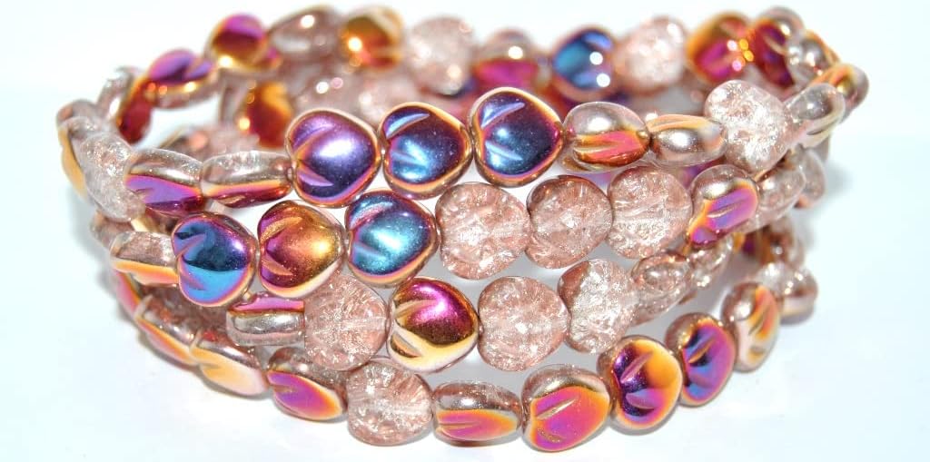 100 pcs Heart Pressed Glass Beads, (48123 Crack), Glass, Czech Republic, Size 11 mm (0.43 in)