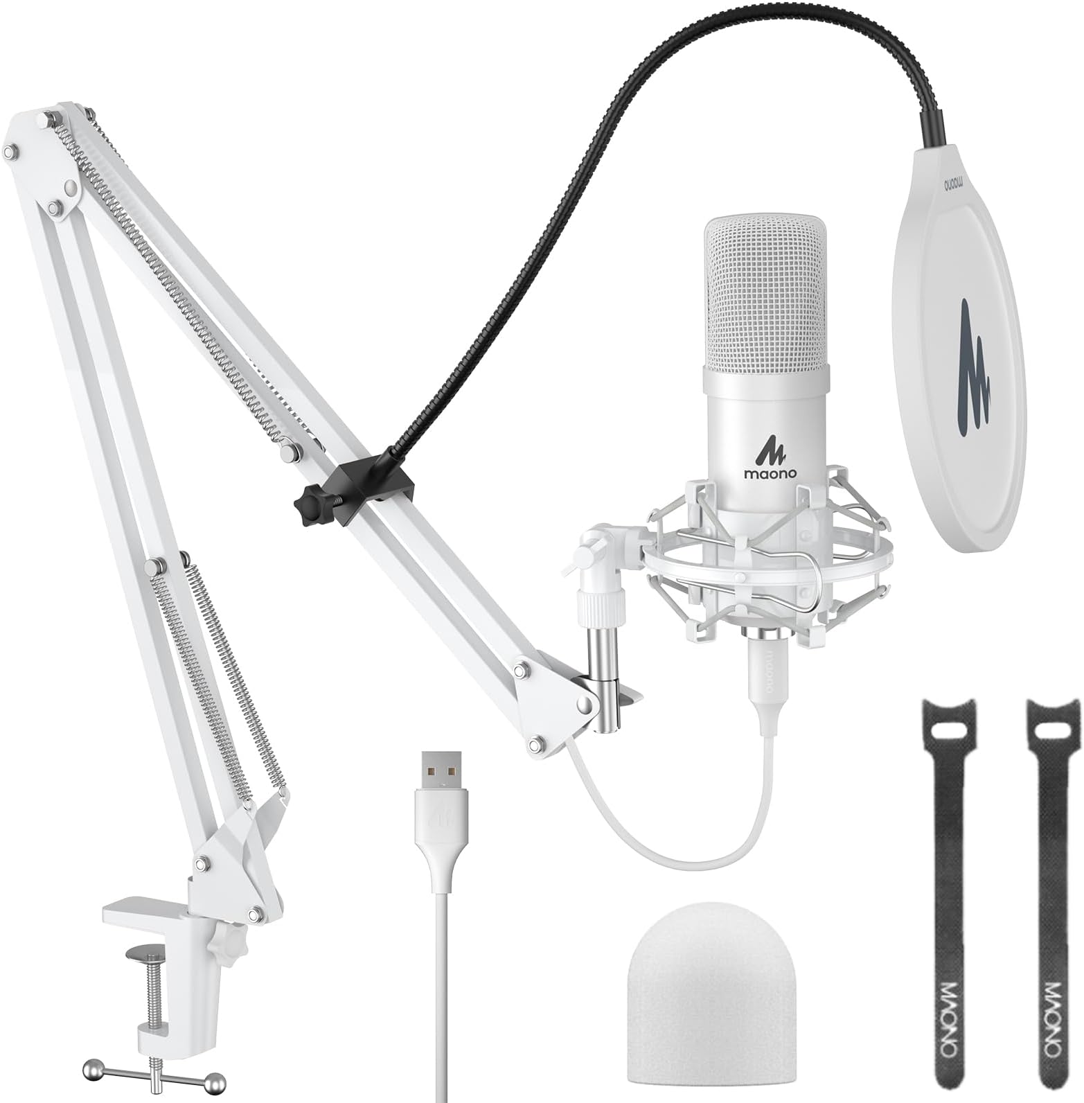 MAONO USB Microphone, 192kHz/24bit Plug & Play Podcast Condenser Cardioid Metal Microphone Kit with Professional Sound Chipset for Recording, Gaming, Singing, Youtube, AU-A04 White