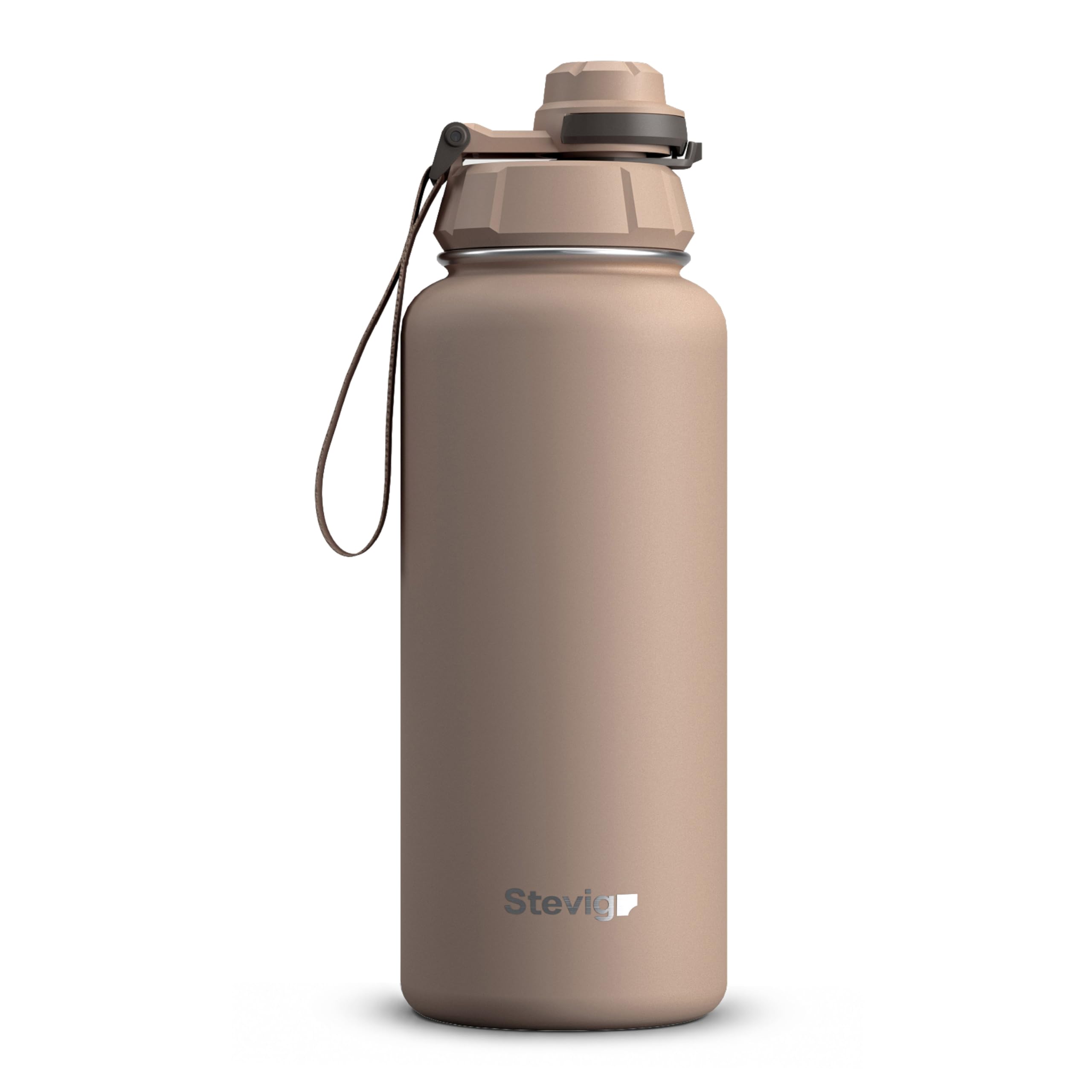 1 Hand Slide Lock Leak-proof | 30 oz | Insulated Vacuum Flask Stainless Steel Sport Water Bottle - Light Brown ST-217