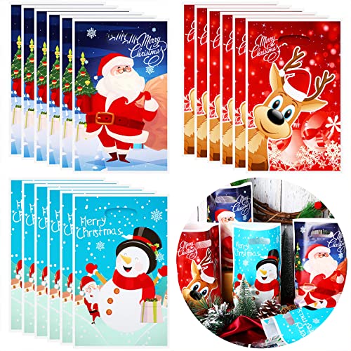 90 Pieces Christmas Candy Goodies Treat Bags Bulk Plastic Cookie Snack Small Gift Bags for Xmas Santa Snowman Holiday Wrapping Merry Christmas Party Favor Supplies