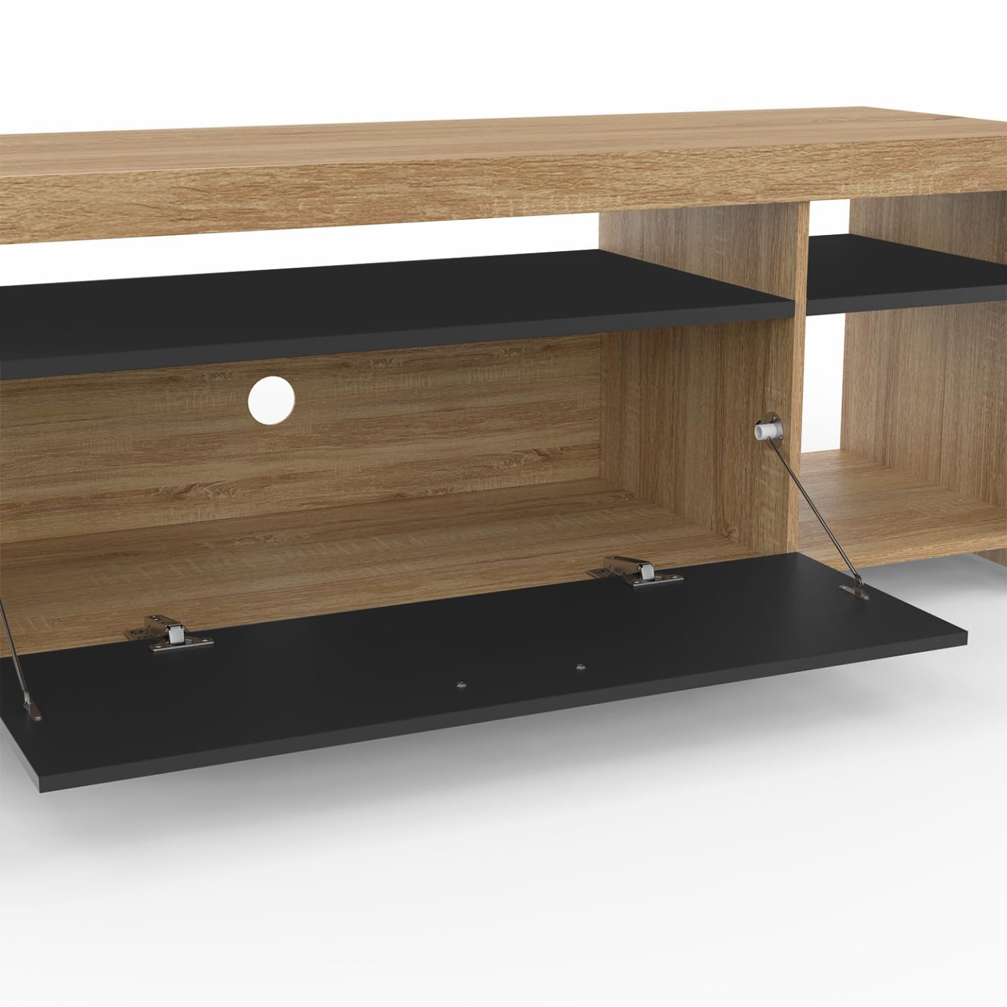IDMarket - Meuble TV 140 cm Malo Bois et Placard Noir