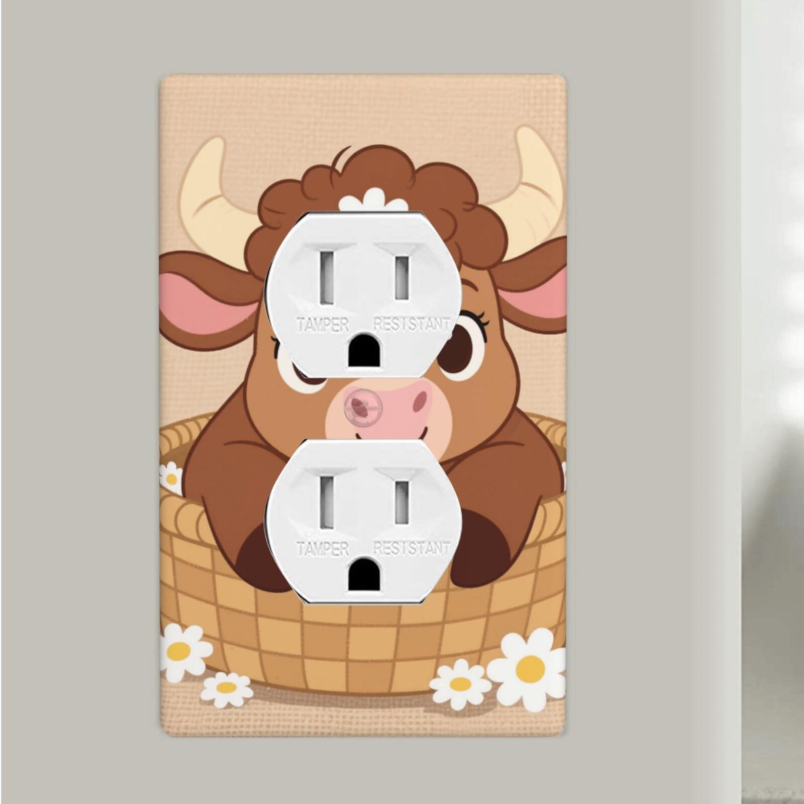 Cute Cow Duplex Outlet Covers Wall Plates 1-Gang Switch Outlet Electrical Cover Plate Unbreakable Polycarbonate Switchplate Cover Faceplate For Bathroom Kitchen Home Decor