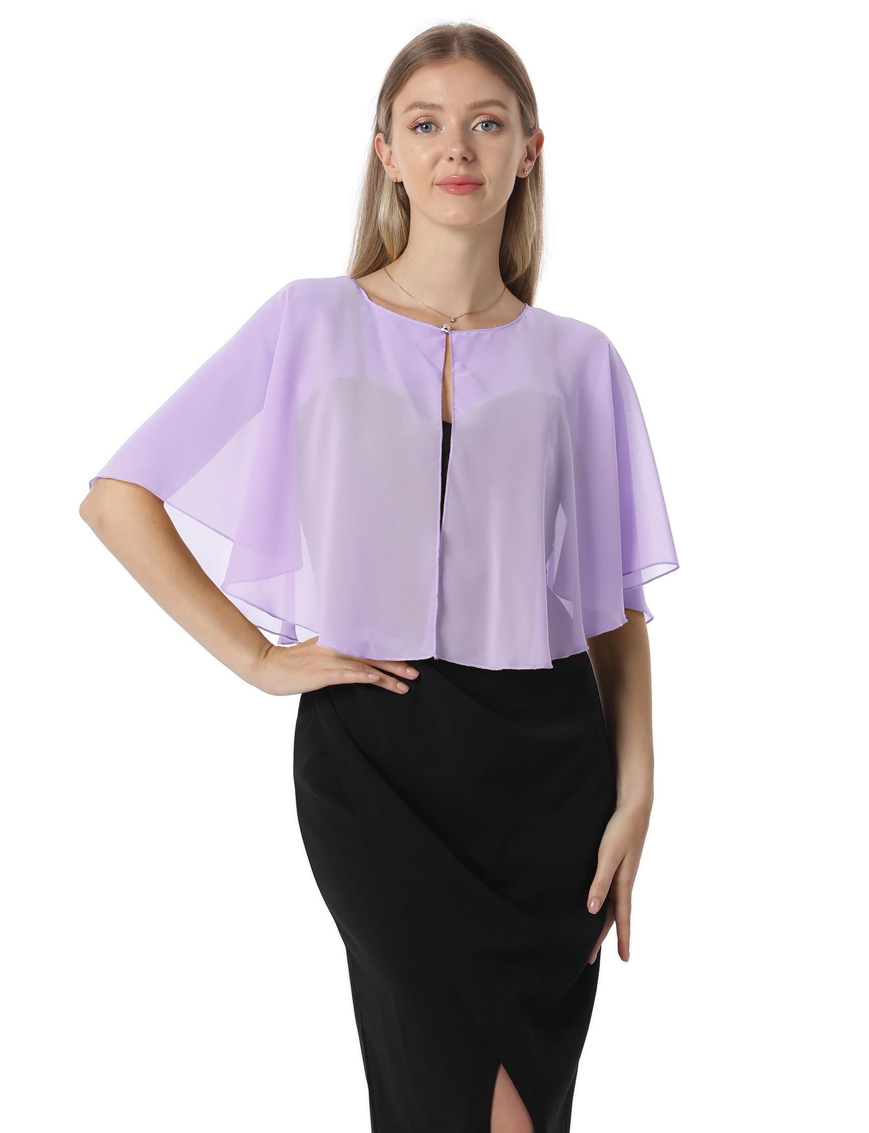 Soft Capelets capes Shawls and Wraps for Dress Chiffon Shrug Wedding Cape Cover Up, Lilac, One Size