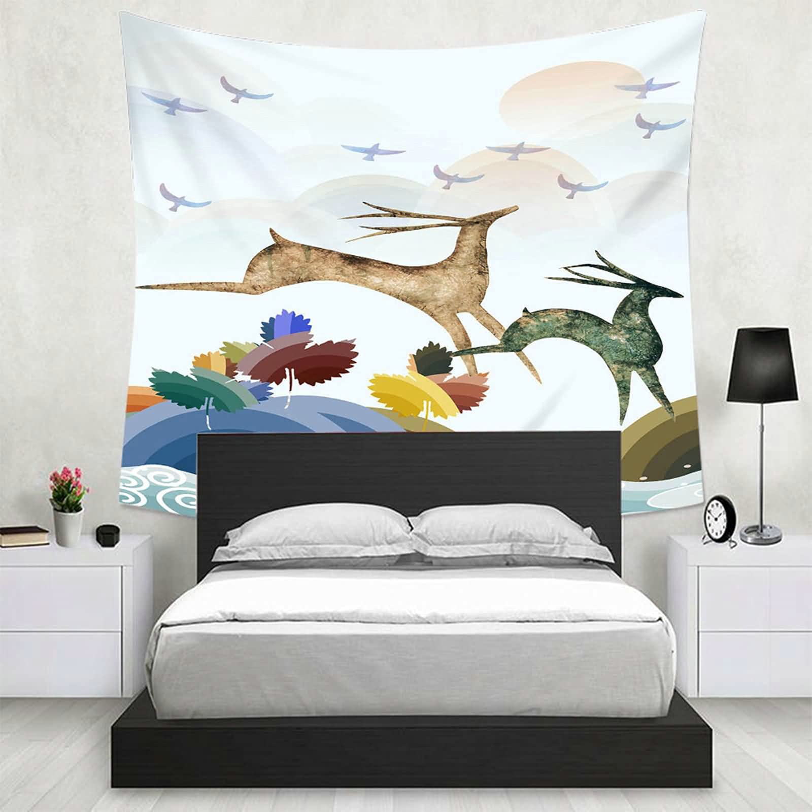 KnSam Dywan ścienny, ozdoba na ścianę, skaczący jeleń, dekoracja ścienna z poliestru, różne kolory, 300 x 260 cm