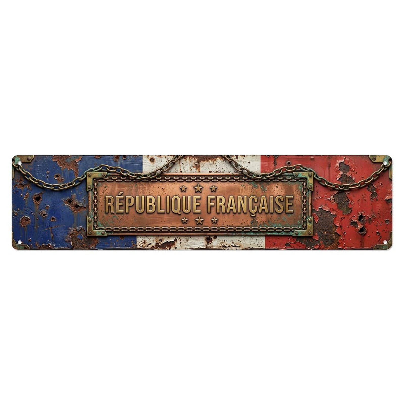 Okahys 4X16inch(10X40cm) France Flag Hanging Treasure Vintage Metal Tin Sign