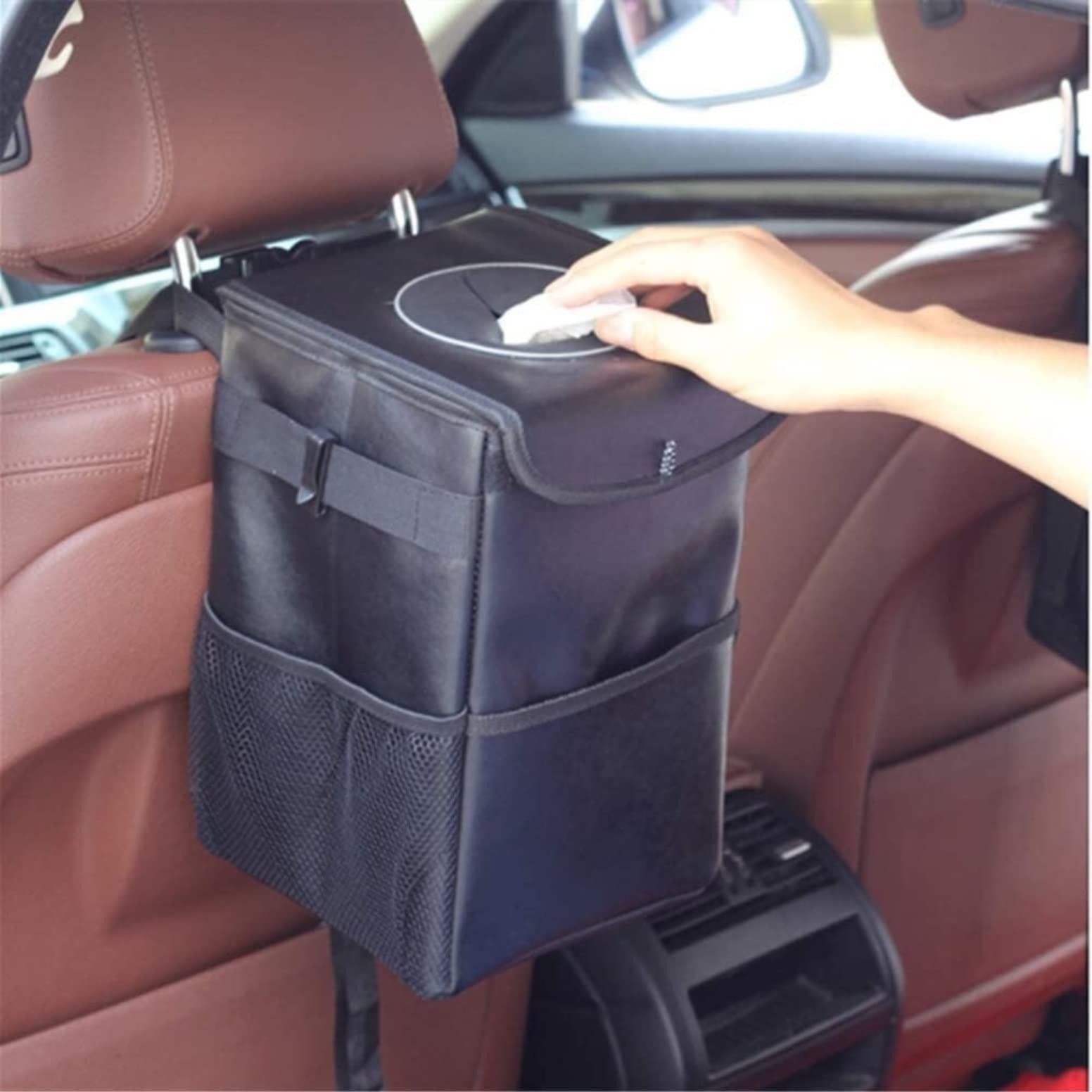 Portarifiuti Pattumiera Cucina Pattumiera Per Auto Con Coperchio E Custodia Con 2 Ganci Facili Da Pulire Utilizzati Per Bidoni Della Spazzatura Domestici Cestino di Spazzatura ( Color : Black , Size :